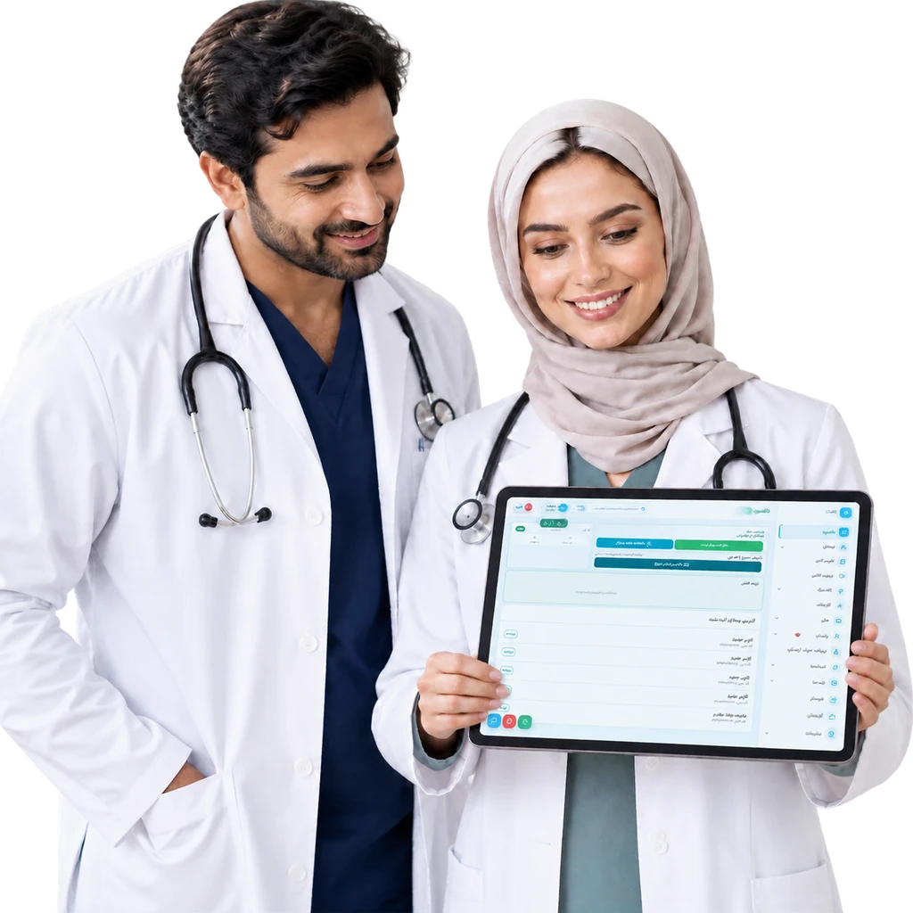 Modern clinical care team reviewing a patient case